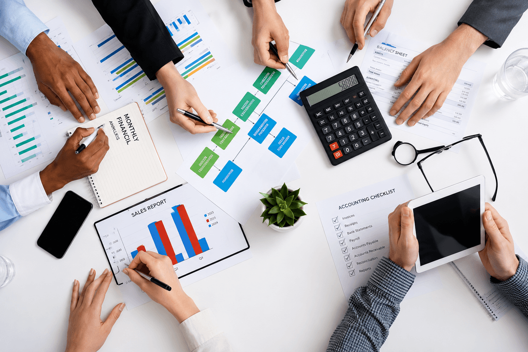 UK bookkeeper reconciling client accounts