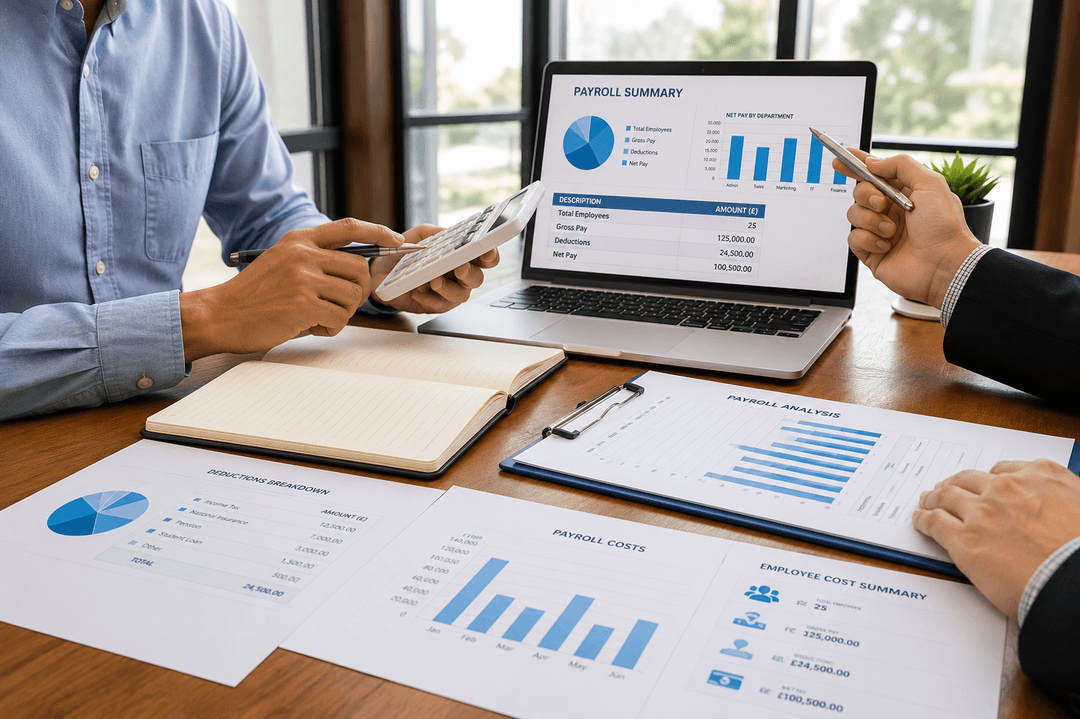 Payroll specialist processing UK client payroll