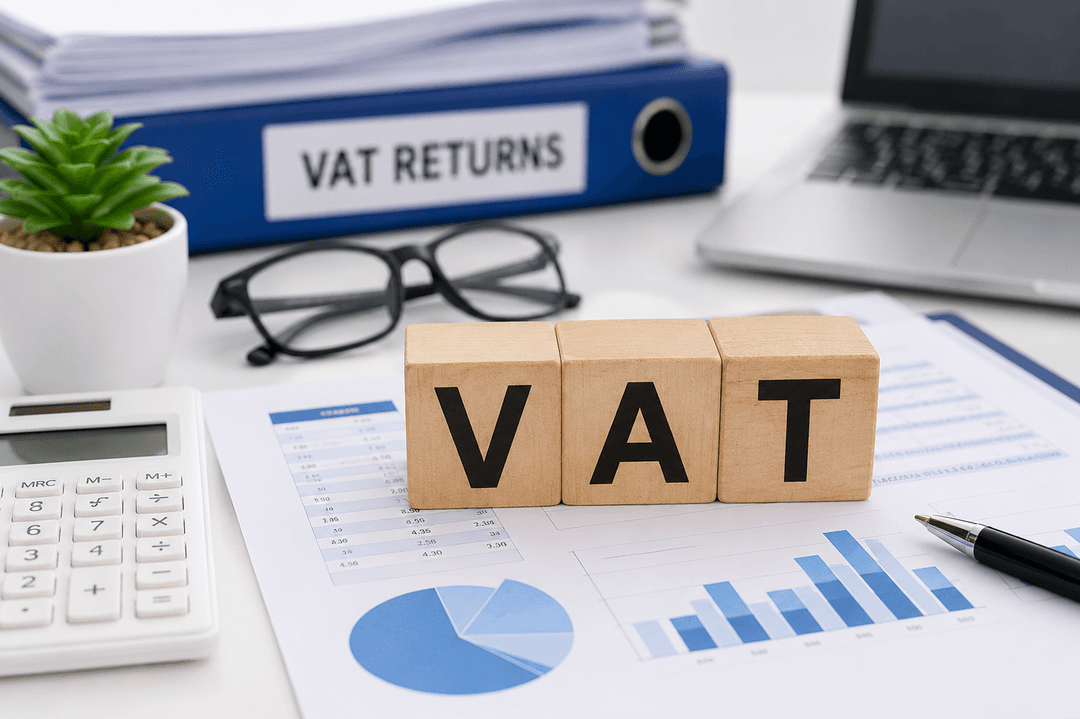 UK accountant reviewing VAT return workings