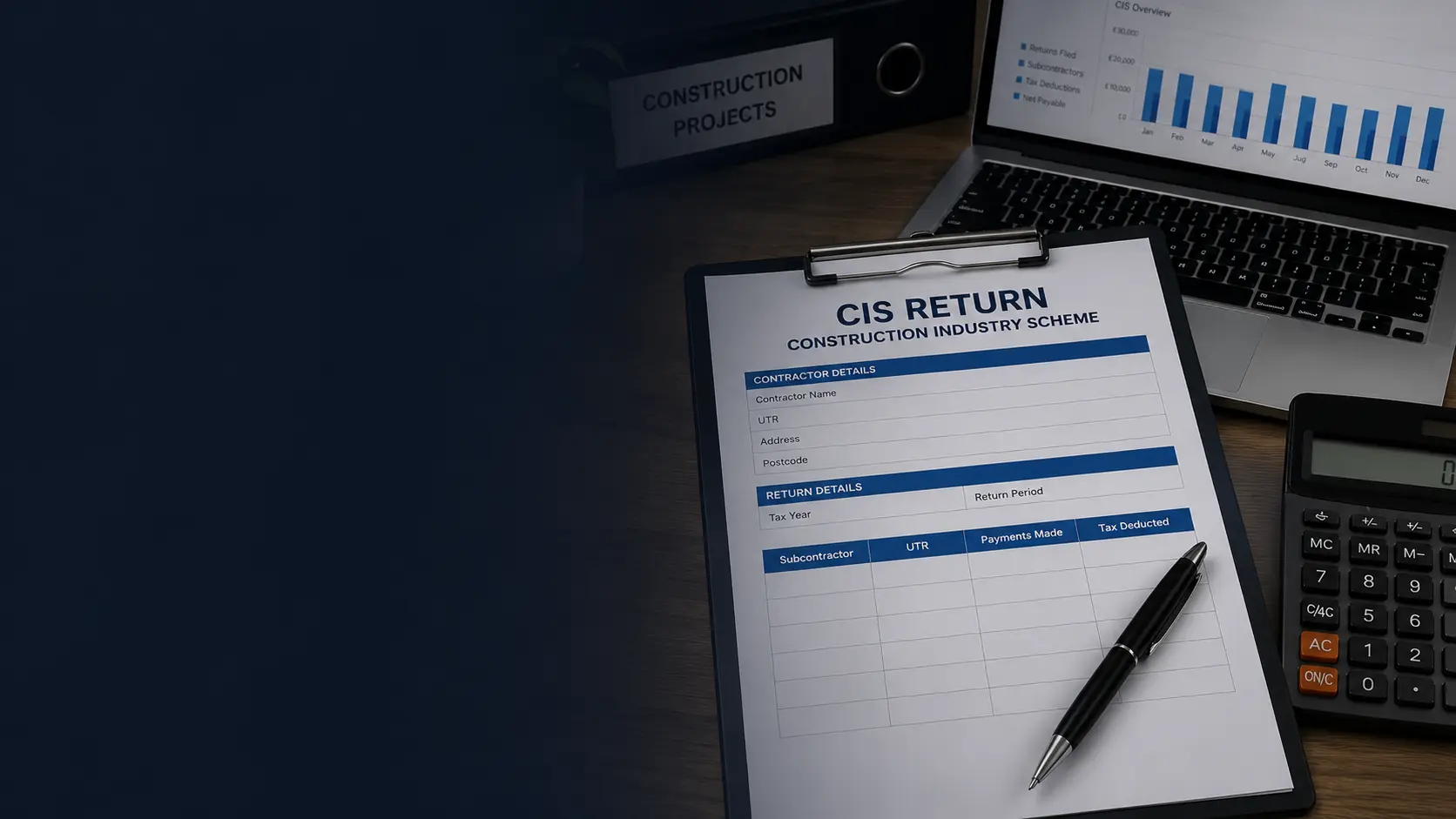 CIS tax return services specialist preparing a CIS300 monthly return